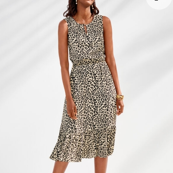 Talbots Leopard Print Midi Dress | Size 12 | Fit & Flare Elastic Waist Like New - Picture 1 of 13